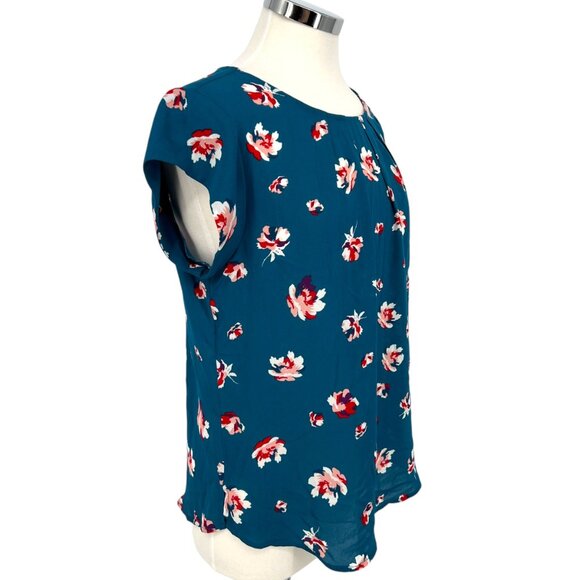 41 Hawthorn Floral Cap Sleeve Blouse Teal Blue Red Size Petite Small NWT - Picture 4 of 9